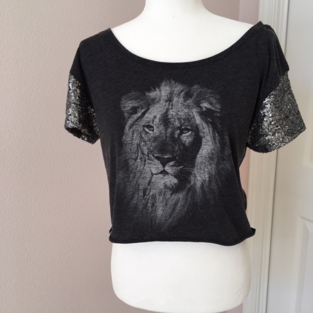 Hollister Lion Top with Sequined Sleeves